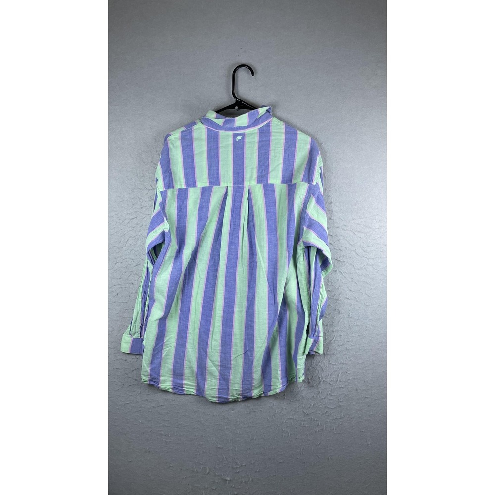 Fabletics Shirt Womens Small Green Purple Stripe‎ Button Front Long Sleeve Top - Picture 5 of 7